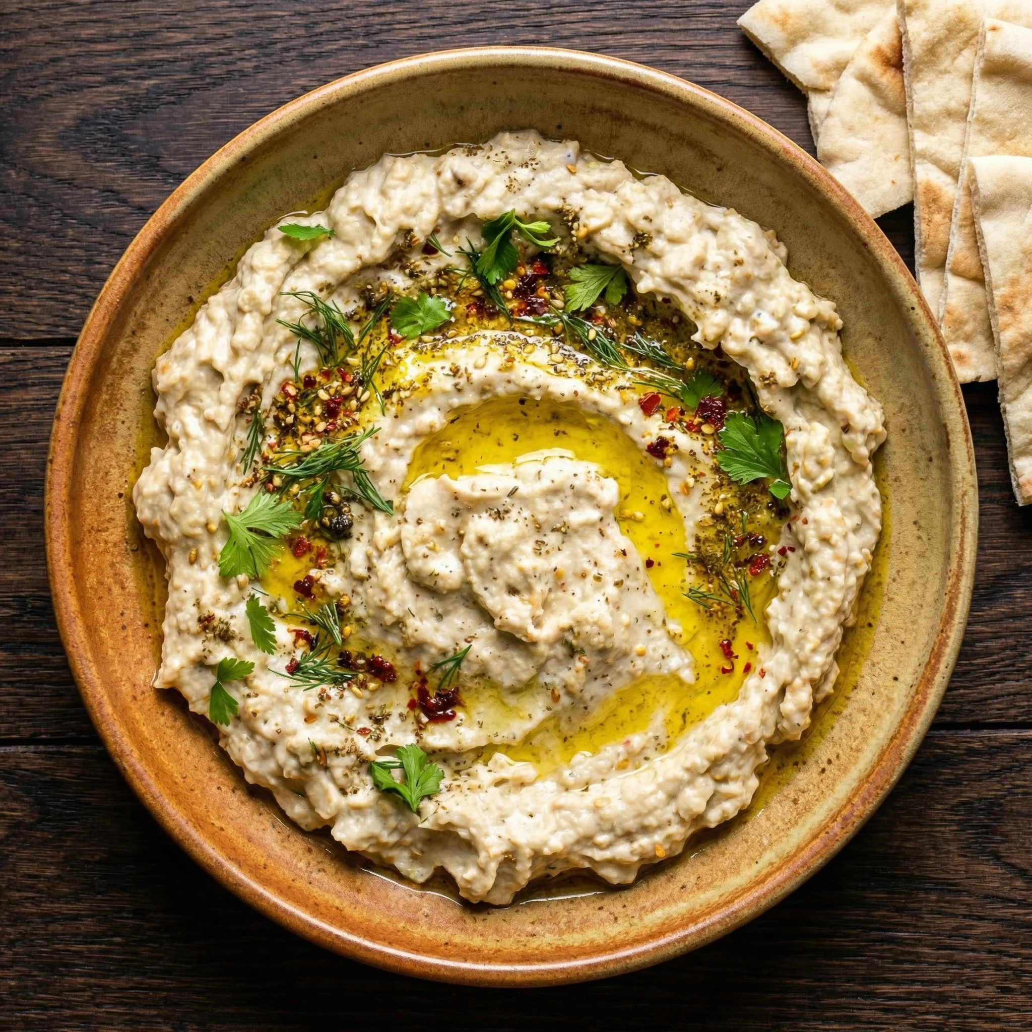Hummus and Baba Ghanoush - Traditional Syrian appetizers at Aleppo's House Saskatoon